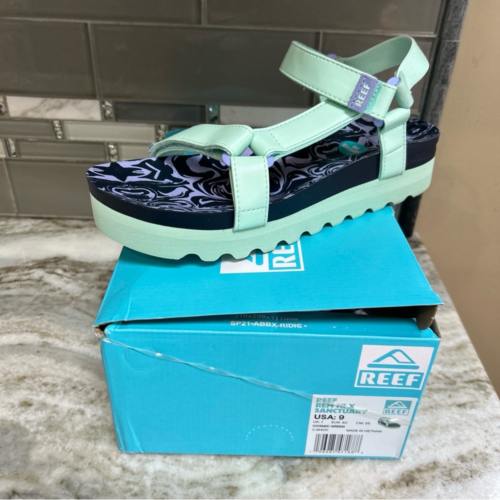 Reef Cushion Rem Hi Womens Platform Sandal Sz 9 Green Slingback Open Toe NEW